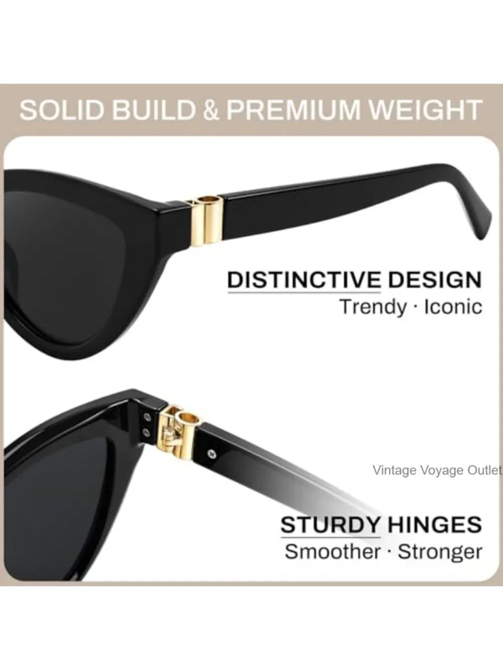 Polarized Cat Eye Sunglasses UV400 Protection Retro Vintage Metal Accents